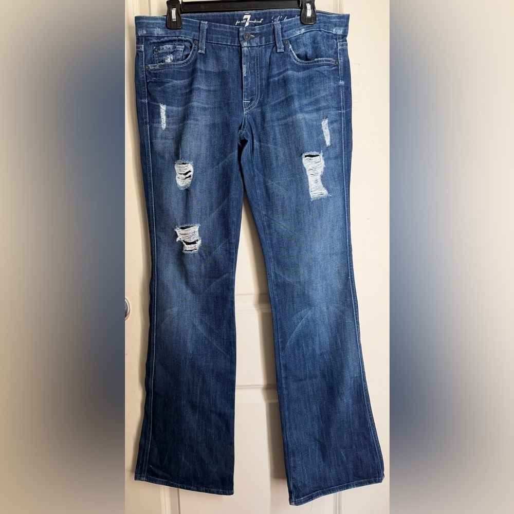 7 For All Mankind “A”pocket 32 Distressed Straight Leg Jeans in Blue bog western
